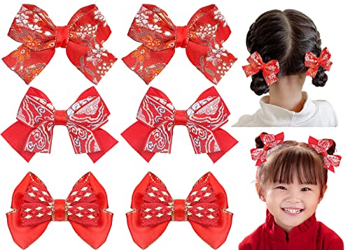 WHILINE 3 pari Novogodišnje crvene kose luk barrettes kineski stil dječje djevojke isječci za kosu veze s lukom kose grive