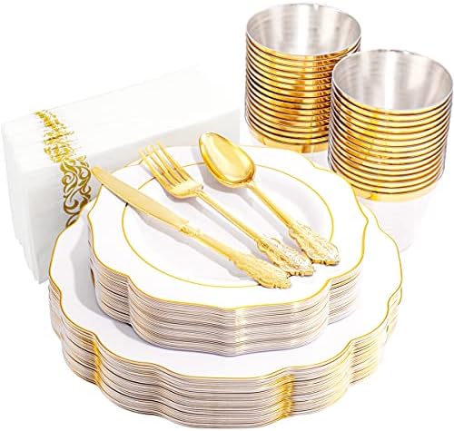 Ne više od 50 prozirnih plastičnih tanjura za goste sa zlatnim obodom i jednokratnim šalicama srebrnog posuđa-uključeno je