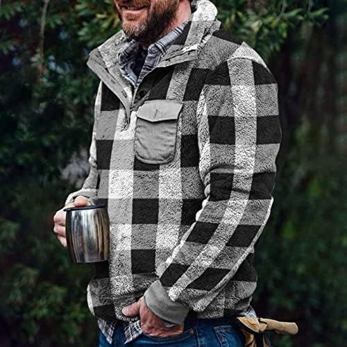 Xzhdd pulover pulover za muške, prednji placket gumb ovratnik lepršave dukserice boho kabed topli neželjeni vrhovi