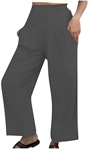 Ženske lanene pamučne vreće hlače široke noge dimljene bočne džepove s visokim strukom u boji čiste palazzo hlače hlače