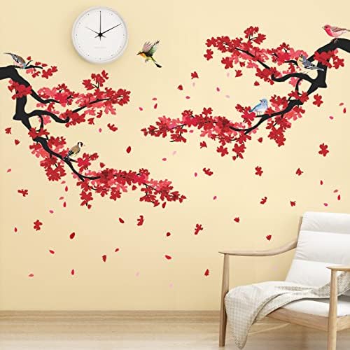 Romantično crveno cvijeće zidne naljepnice 3d grane šljiva cvjetna stabla zidne naljepnice diy uklonjiva breskva trešnje