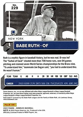 2022 Panini Donruss 229 Babe Ruth Baseball Card
