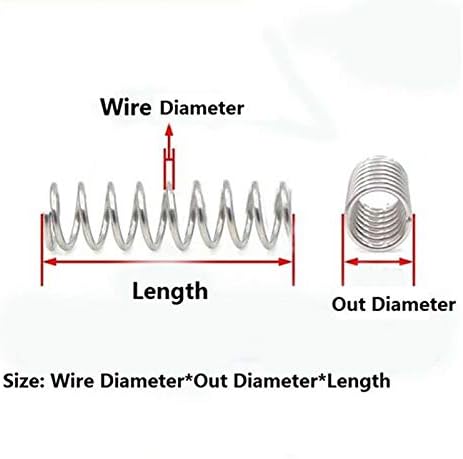 Hardverski opružni tlak opruga 10pcs kompresija tlak opruga Promjer čelične žice 1,4 mm odaberite svoju veličinu
