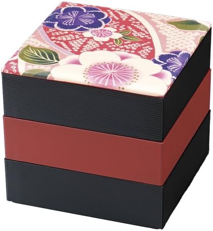 Japanski lak Tri sloj STAKL JUBAKO BENTO BOX SA Cvjetnim dizajnom, 6,50 inča x 6,25 inča