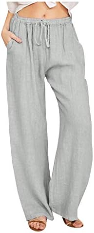 Meymia ženske pamučne lanene hlače modna ležerna čvrsta boja labava elastična pantalona za izvlačenje labava ravna obrezana
