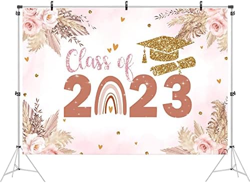 Ticuenicoa pozadina za maturalnu zabavu u stilu boho 2023. s ružičastim cvjetovima Čestitamo maturalnoj klasi 2023. ukrasi