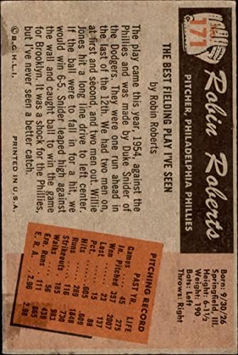 1955. Bowman 171 Robin Roberts Philadelphia Phillies VG/Ex Phillies