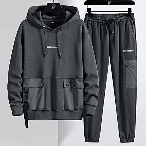 WSSBK proljeće jeseni multi-džepovi plus size staza muškarci Mun Streetwear Pulover Hoodie+hlače 2 komada set