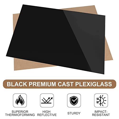 Crni akrilni list s pleksiglasom, Miking 4 pakiranje 12 x 12 inčni crna odlivana kvadratna ploča 1/8 ”debljina akrilna ploča