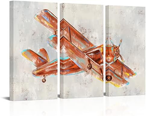 Fushvre s 3 ploča Šareni zrakoplovni dekor narančasta zrakoplova Umjetnost na platnu velike mlazne otiske za spavaću sobu