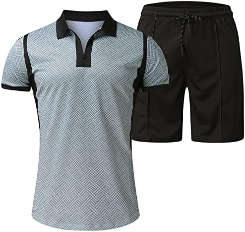 Muška polo majica i kratke hlače sets 2 komada Ljetne odjeće casual Quarter Zip Polo majice kratkog rukava Stil Stylish Polo