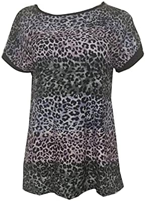 Kratke majice za žene ležerni leopard print spajanje džepova labavi gornji dio s izrezom u obliku slova A i kratkim rukavima