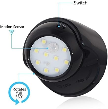 Senzor pokreta na baterije, detektor svjetla, zidne svjetiljke, unutarnja i vanjska sigurnosna Noćna svjetla, 360-inčna rotirajuća