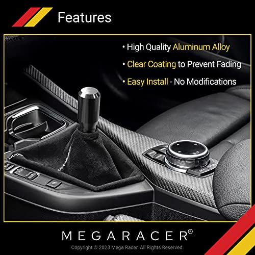 Mega Racer 8cm Crni aluminijski gumb za pomicanje - za automatsko automatsko i 4, 5 i 6 brzina, vozila za mjenjače, unutarnji