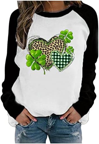 Irske košulje za žene dugi rukav zelene košulje za žene sveti Patricks Dan leoparda Heart Tops Grafičke majice za žene