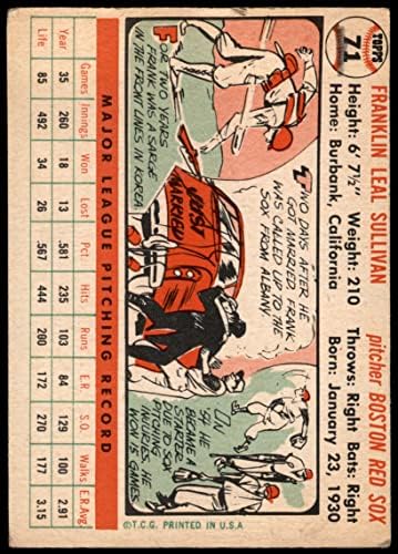 1956. Topps 71 Frank Sullivan Boston Red Sox Fair Red Sox