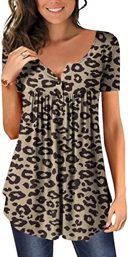 LCEPCY Womens Plus TUNIK TUNIJSKI TOKI KRATKI SLUČNI Ljetni tiskani protočni bluze s gumbima Bluza košulje