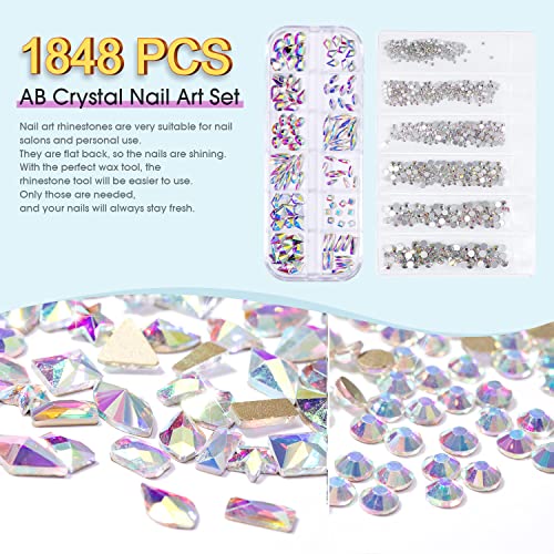 Yadada 2000pcs Rhinestones Flatback Gems, 12 stilova 3D staklene kristale i 6-veličine sjajne multi-oblik rinestone nokta
