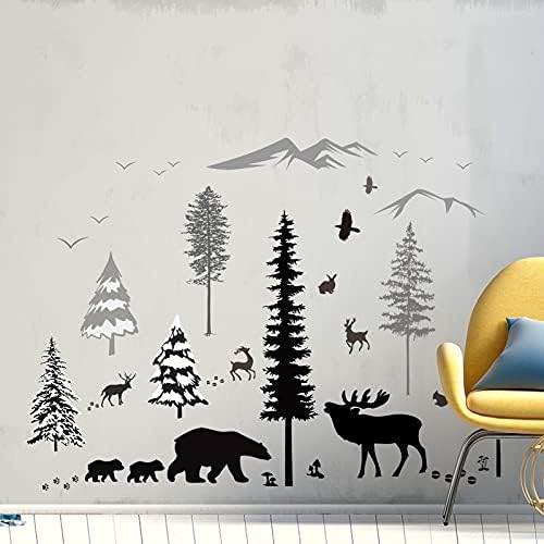 Šumski vrtić dekor stablo zid naljepnice planinski šuma životinj medvjed zidne naljepnice šuma zidna zidna naljepnica uklonjiva