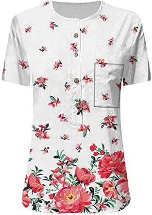 Plus veličine vrhovi za žene s kratkim rukavima gumbi s V-izrezom koji izlaze vrhovi cvjetni print casual bluze majice