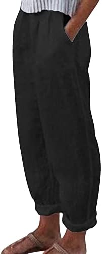 Žene casual hlače Palazzo široke hlače za noge visoke hlače za gležnjeve obrezane hlače jednostavne hlače s džepom
