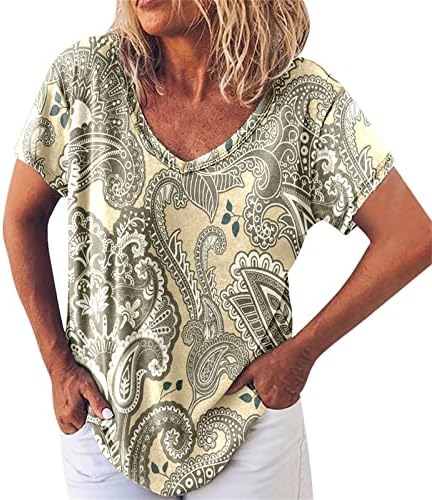 Majice za vježbanje žensko pakiranje ženski Vintage tiskani topići majica s tunikom gornji dio s izrezom u obliku slova a