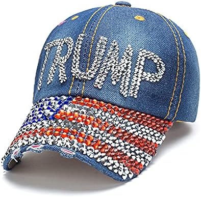 Bejzbolska kapa 2024. godine Traper pohabani šešir s ukrasom od rhinestona s ukrasom od blinga kapa američke zastave podesiva