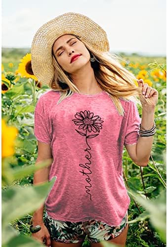 Suncokretove majke grafički tiskane majice za žene ljeto casual slatka cvjetna grafička mama mama mama košulja vrhovi
