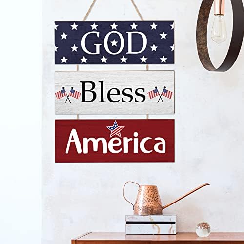 Patriotski Bog blagoslovio Ameriku drveni znakovi Dan neovisnosti Drveni znakovi 4. srpnja Wood Signs 13,8 x 10 inčni patriotski