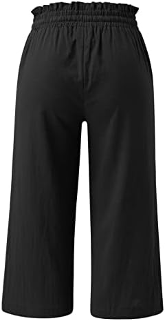 Mmknlrm Women Linen hlače visokog struka širokih nogu za noge ležerne labave hlače s džepovima ženske atletske hlače