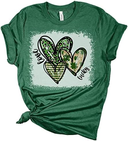 Lucky Love Hearts St Patricks Day Majica Bella Irish Graphic Print majice za žene