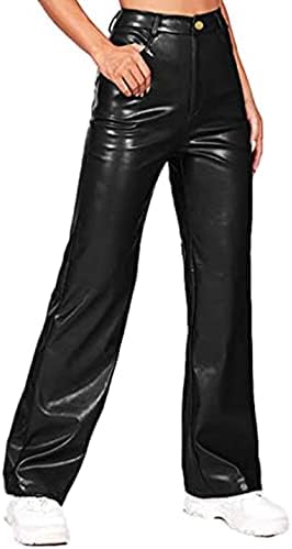 Nommo ženski džep visokog struka ravna široka noga visoka rastezljiva kožna hlača kožne hlače hlače