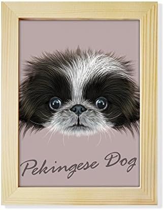 Dithinker Crno -bijela slatka Pekinse Dog Pet Animal Desktop Adorn Frame Okvir zaslon Umjetničko slikanje drvena drvena