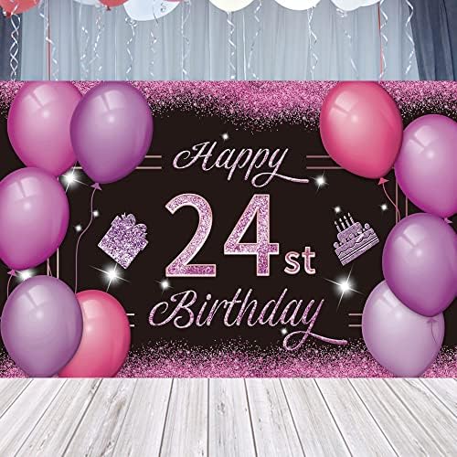 Pozadina s 24. rođendanskim natpisom ružičasti ljubičasti poster s 24. znakom 24. rođendana Pribor za foto kabinu za obljetnicu
