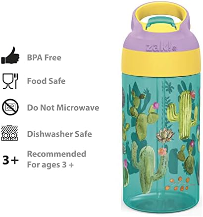 Zak Designs 16oz Riverside Desert Life Dječja boca s vodom sa slamom i ugrađena u nosačku petlju izrađenu od izdržljive plastike,