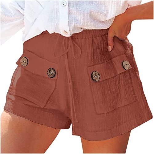 LMSXCT Žene pamučne lanene kratke hlače, ljetne povremene elastične kratke hlače s džepovima za rad u školi na plaži