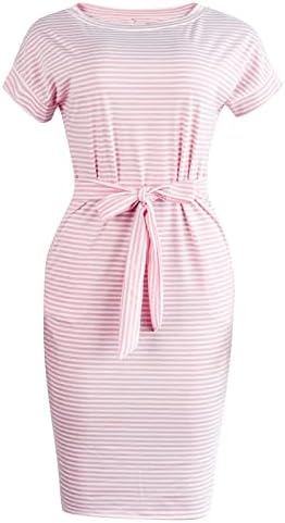 Ljetne maxi haljine za žene 2023, modne ženske labave ljetne rukavice okrugli vrat casual prugasti pojas mini haljina