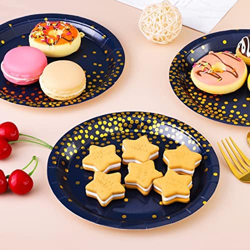60 komada 7 inčnih jednokratnih papirnatih tanjura desertni tanjuri s točkicama od plave i zlatne folije okrugli papirnati