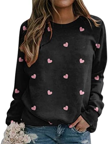 Balakie dukserica za žene labave cvjetne majice casual ljubavno srce grafički vrhovi dugih rukava Valentinovo pulover
