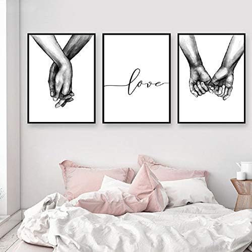 Ruke zauvijek bez uokvirenih platna zidna umjetnost, ljubav i ručno minimalistička zidna umjetnost, crno -bijelo platno linijsku