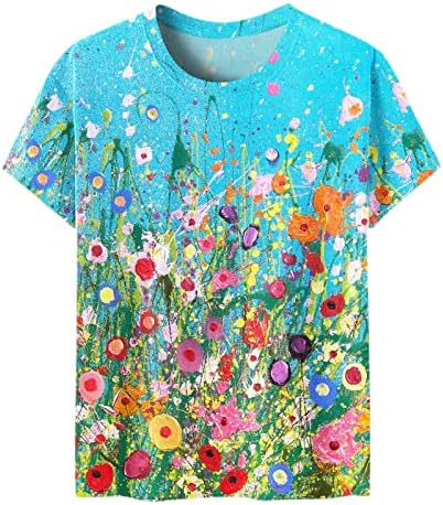 Slikanje tinte cvijet grafički gornji vrh djevojke kratki rukavi 2023 pamučni čamac salon za vrat labava majica za žensku