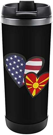 Međusobna srca američka makedonija zastave putničke šalice kave s poklopcem izolirane šalice od nehrđajućeg čelika dvostruka