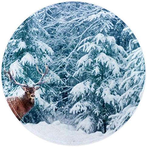Prekrasan jeleni mužjak s velikim rogovima Zimska snježna šuma, non proklizavanje 15,7 okrugli tepih tepiha tepih prostirke