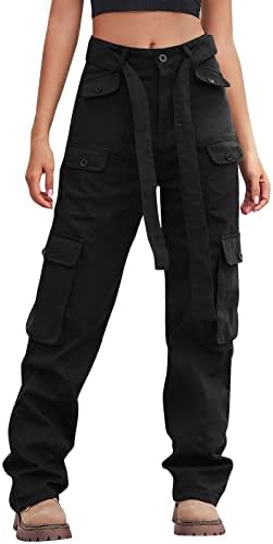 Kamuflažne hlače za žene s ravnim nogama ugljike s džepovima casual vanjski gumbi vintage vojni teretni hlače