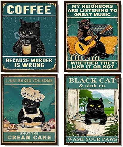 Ncyel4 računala vintage crna mačka zidna umjetnost dekor Zanimljiva kuhinja i kupaonica plakat home dekor mačj ljubitelj