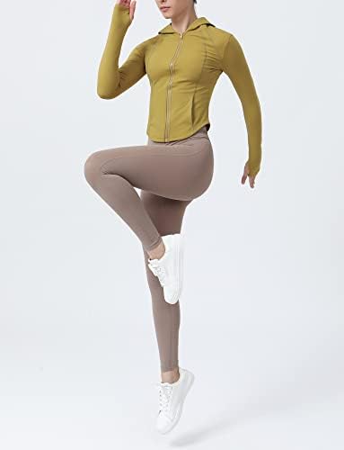 Ženska runa obložena joga vrhovi s kapuljačom s kapuljačom zip up jakna za vježbanje