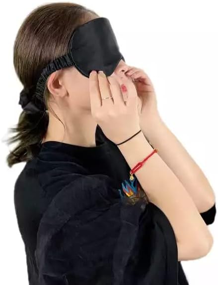 Svilena maska za oči-mekana svilena maska s povezom za muškarce i žene s putnom torbom, Crna