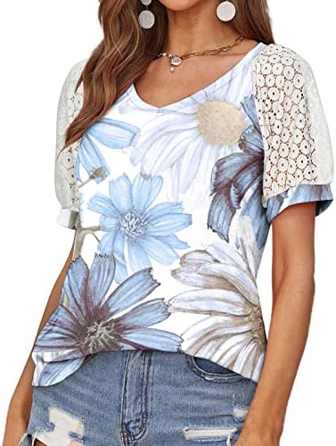 Majice za žene trendovske, ležerne čipkaste majice s kratkim rukavima elegantne grafičke majice modne haljine tunike