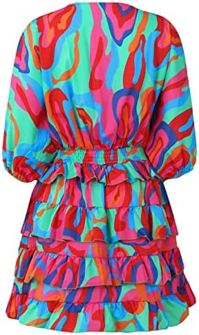 Adhowbew Ljetne haljine za žene 2023 v vrat cvjetni 3/4 rukava za plaž