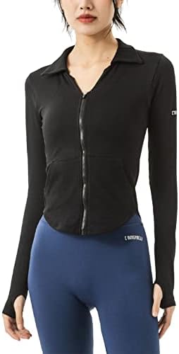 Gihuo ženske atletske jakne s dugim rukavima Lagane joge usjevne majice pune zip trening sportove vanjske odjeće